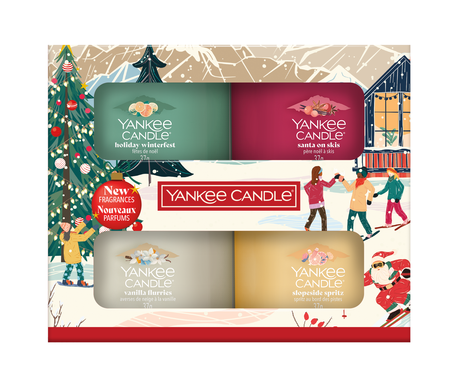 4 Glasvotivkerzen à 37g Geschenkset Aprés Ski