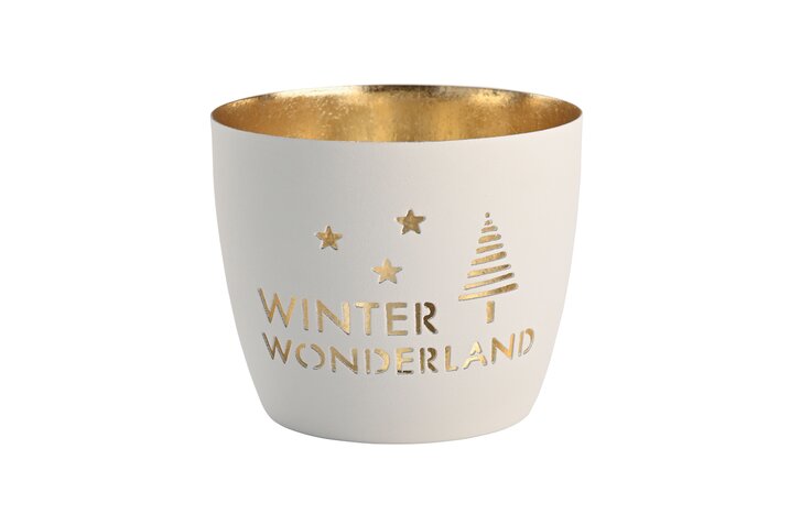 Madras Windlicht M Winter Wonderland weiß/gold