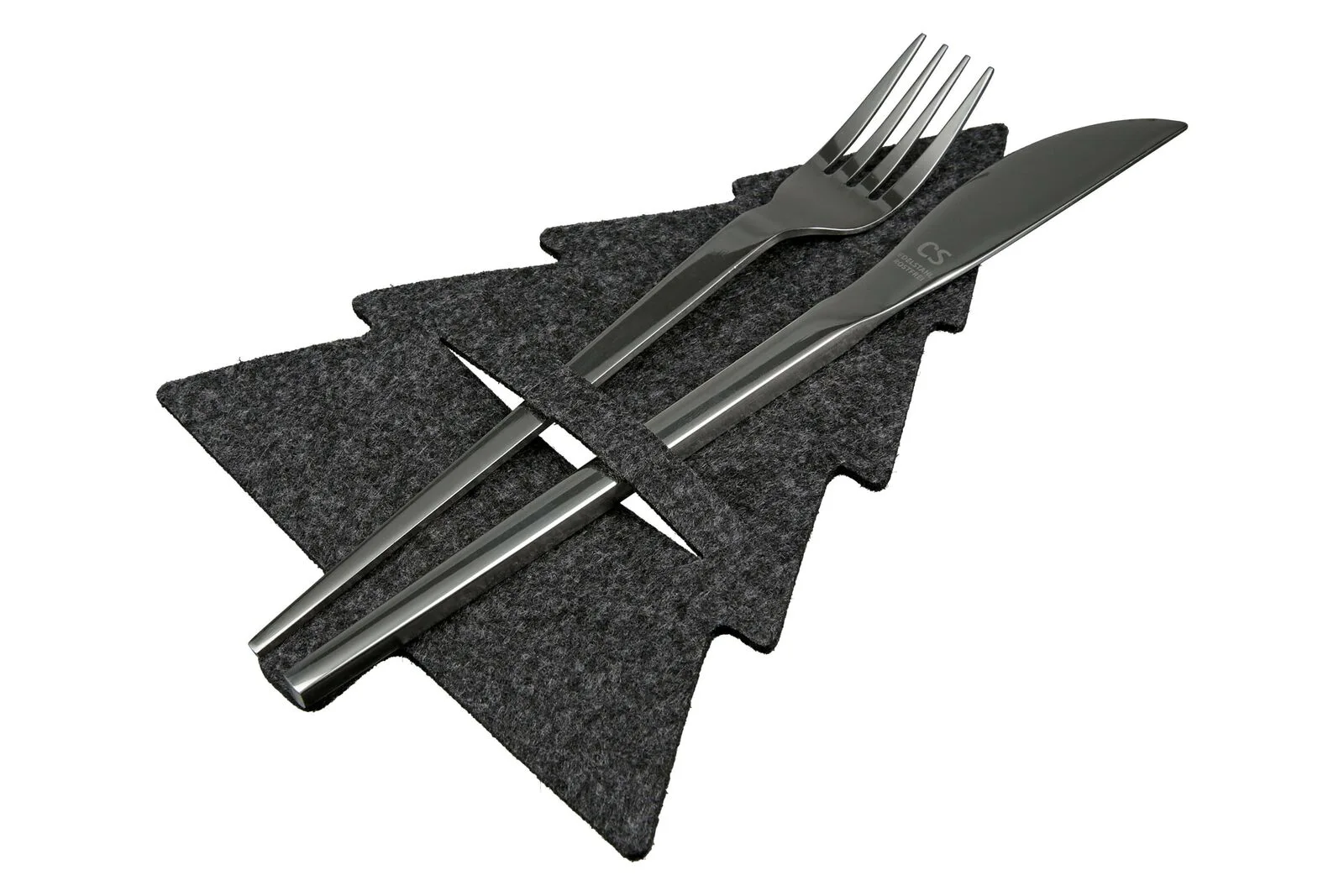 Bestecktasche Tannenbaum Filz grau Besteck, Gabel, Dolch, Messer, Waffe