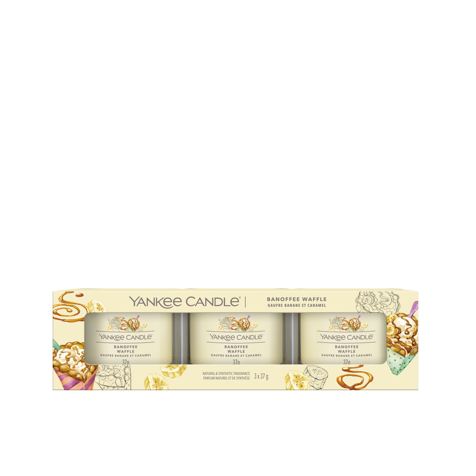 Banoffee Waffle 37g Glasvotivkerze 3er Pack