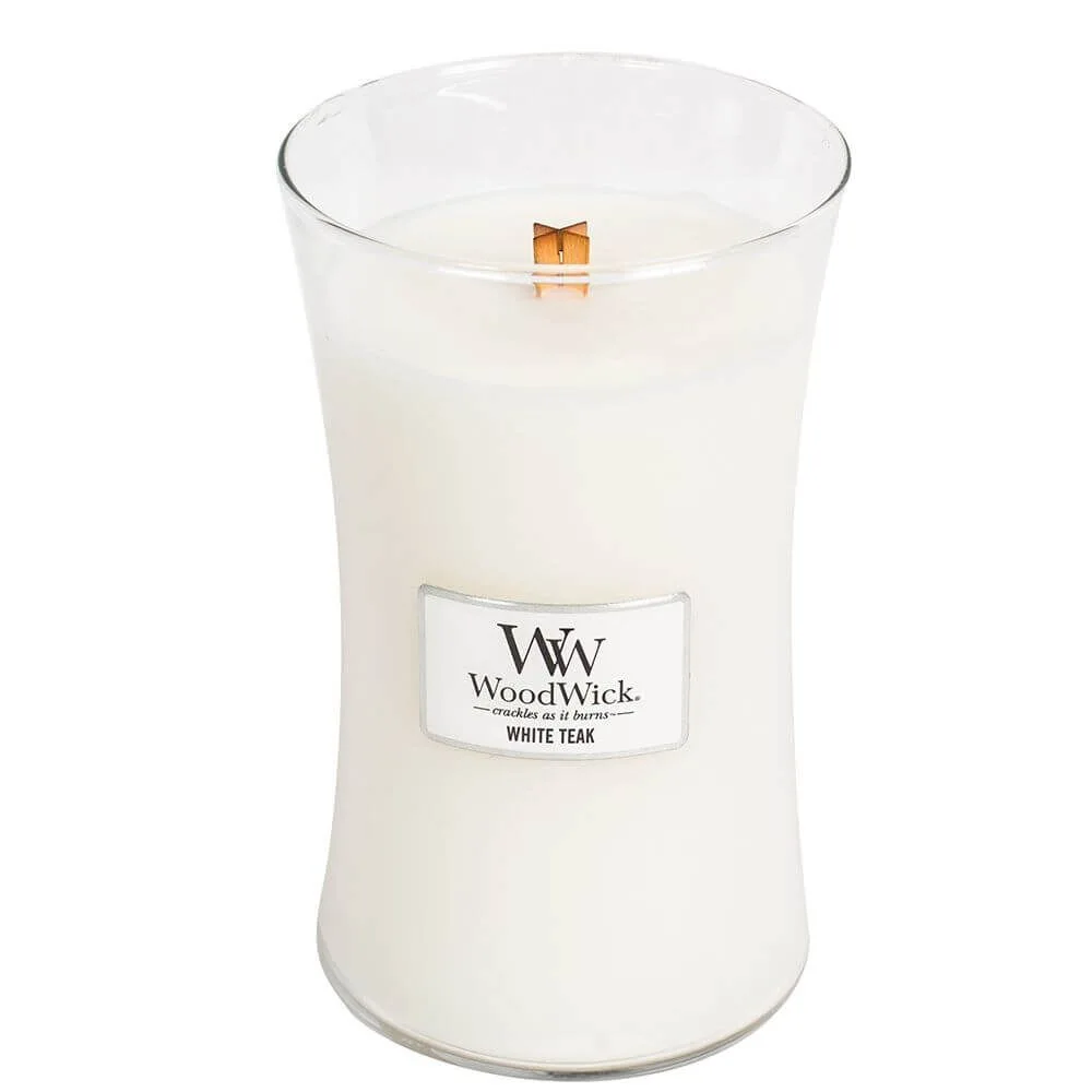 93039_topangle White Teak 610g von Woodwick offen