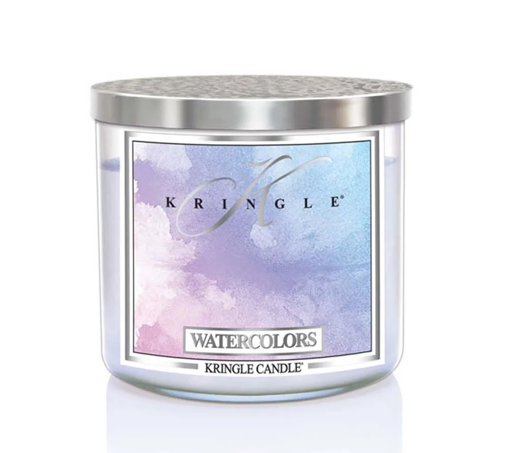 kringle_candle_watercolors_silver_lid_american_heritage Watercolors 396g Tumbler 3-Docht