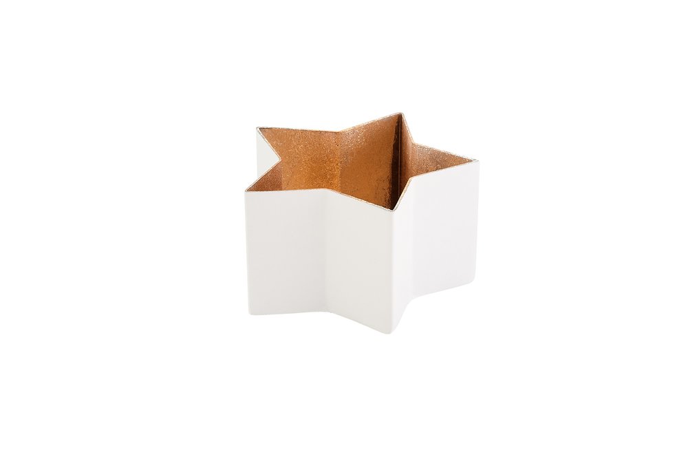 Madras Windlicht Stern S weiß/nudegold
