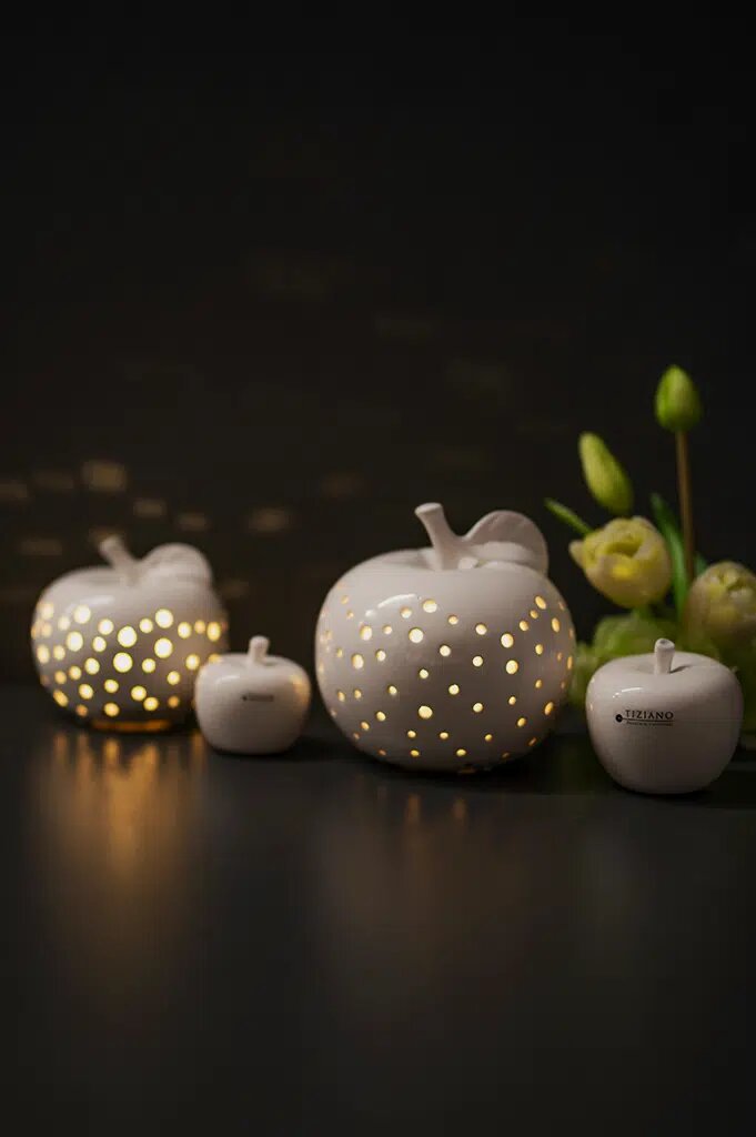 Dekoapfel Dolce 13cm LED cremeweiß