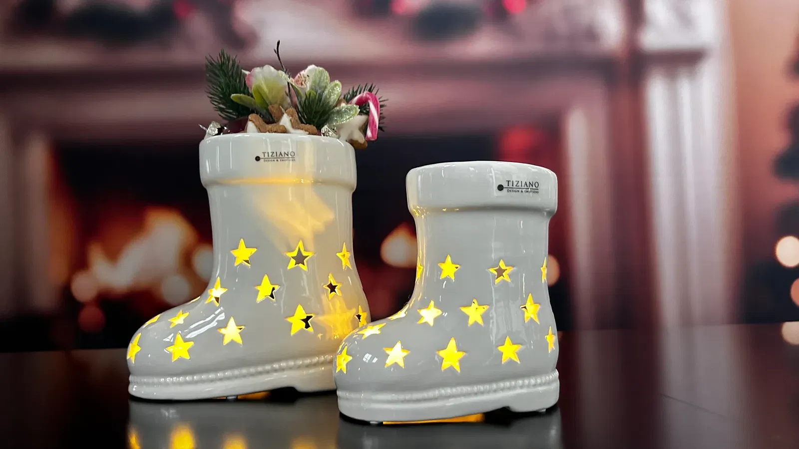 Deko Stiefel Santa LED 15cm cremeweiß