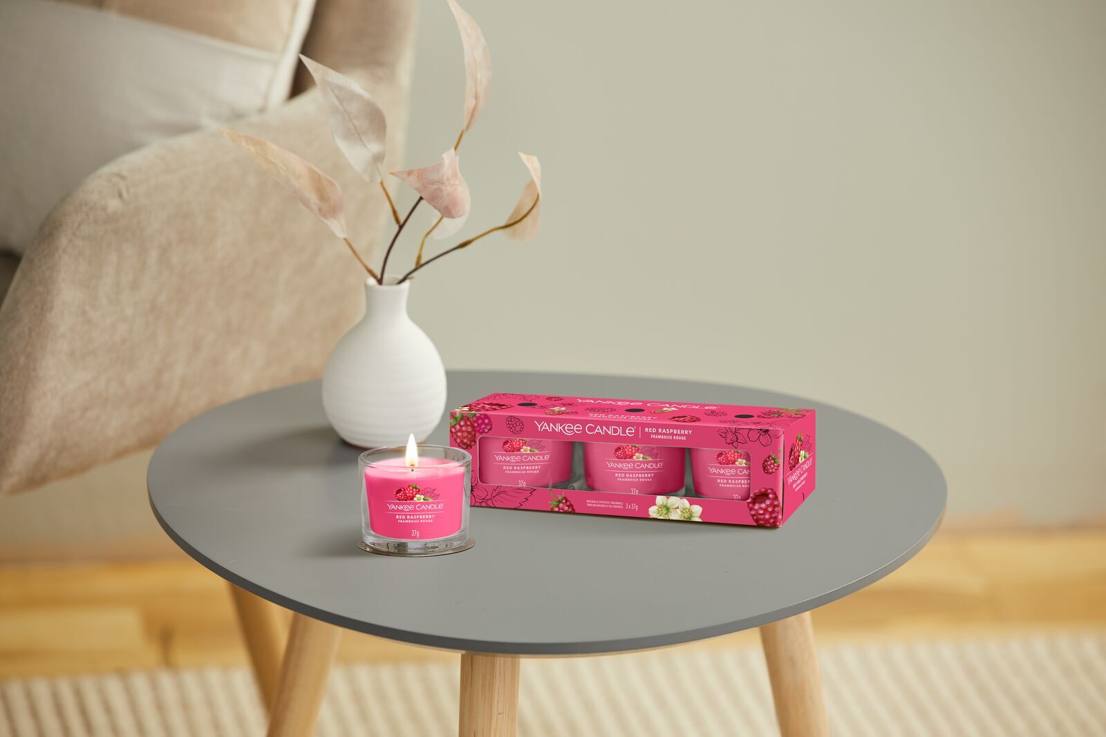 filled-votives_Set-1_Red-Raspberry Red Raspberry 37g Glasvotivkerze 3er Pack