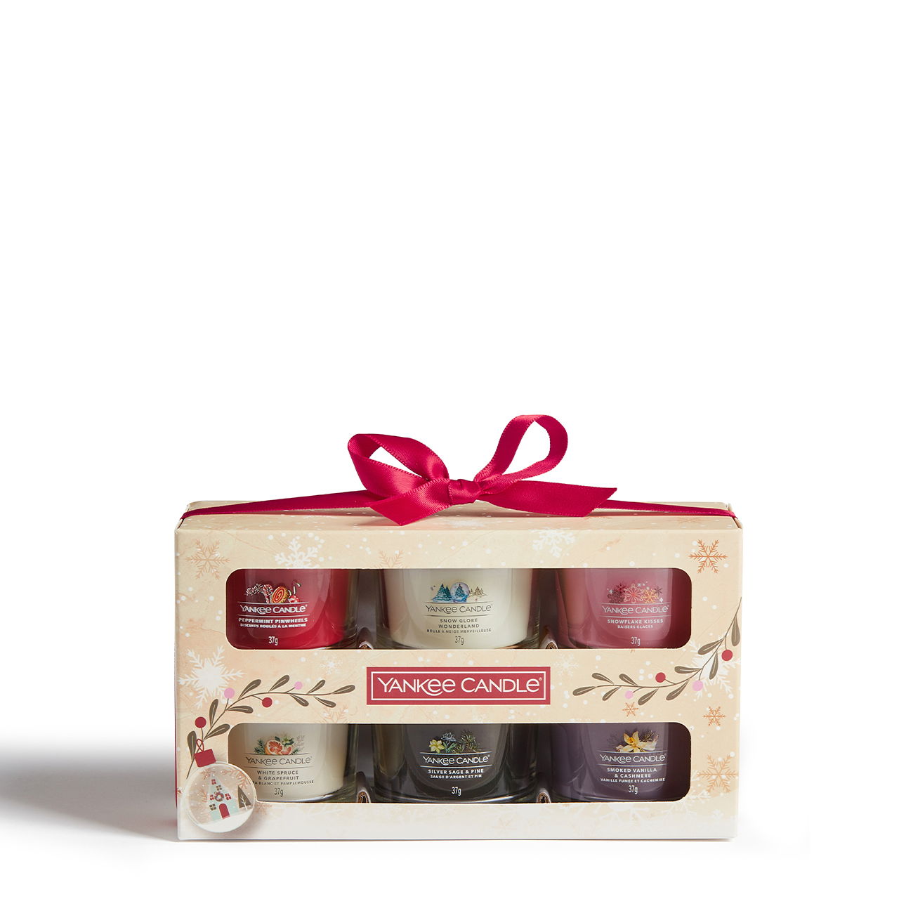 6 Glasvotivkerzen à 37g Geschenkset Weihnachten Snow Globe Wonderland