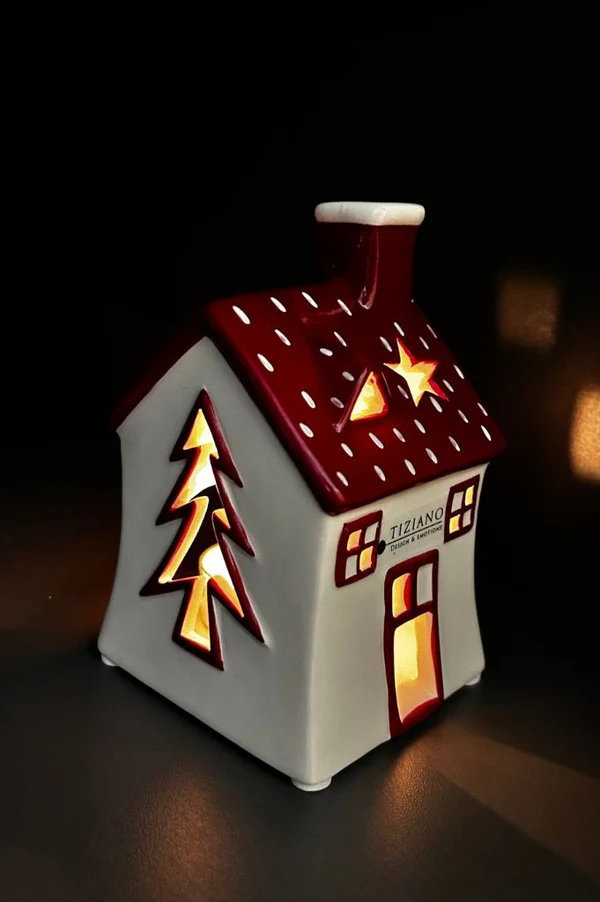 Teelichthaus Oliveto hoch rot/cremeweiß Teelichthaus Oliveto hoch rot/cremeweiß