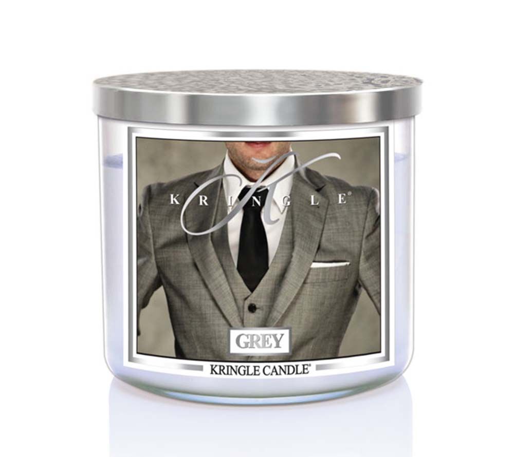 kringle_candle_grey_silver_lid_american_heritage Grey 396g Tumbler 3-Docht