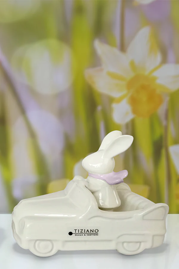 Hase Albano im Auto mit Schal 15,5cm