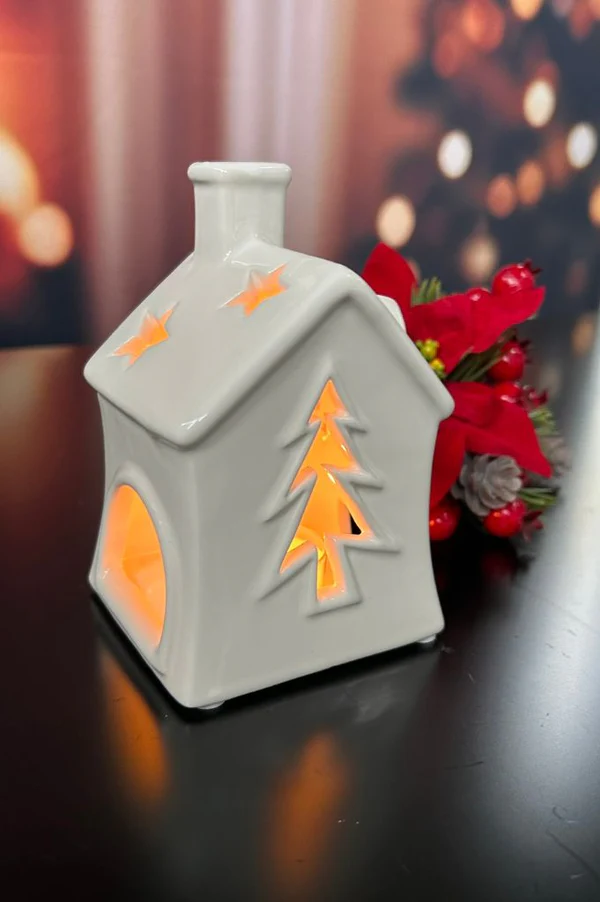 Teelichthaus Oliveto hoch cremeweiß