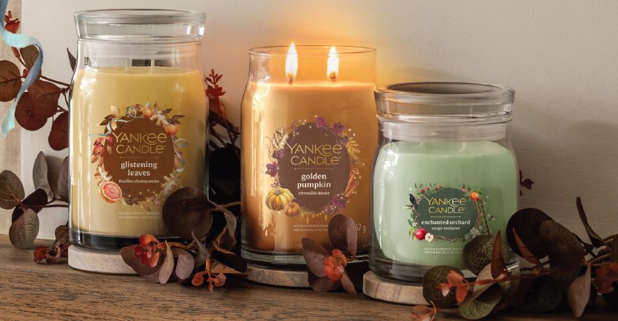 Yankee Candle, Duftkerzen im Glas, Herbst 2025, Fantastical Fall, drei bunte Duftkerzen, Duftkerzen mit Herbstduft, Glistening Leaves, Enchanted Orchard, Golden Pumpkin