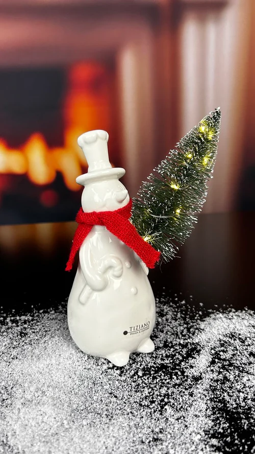 Schneemann Sören mit Schal 20cm LED cremeweiß