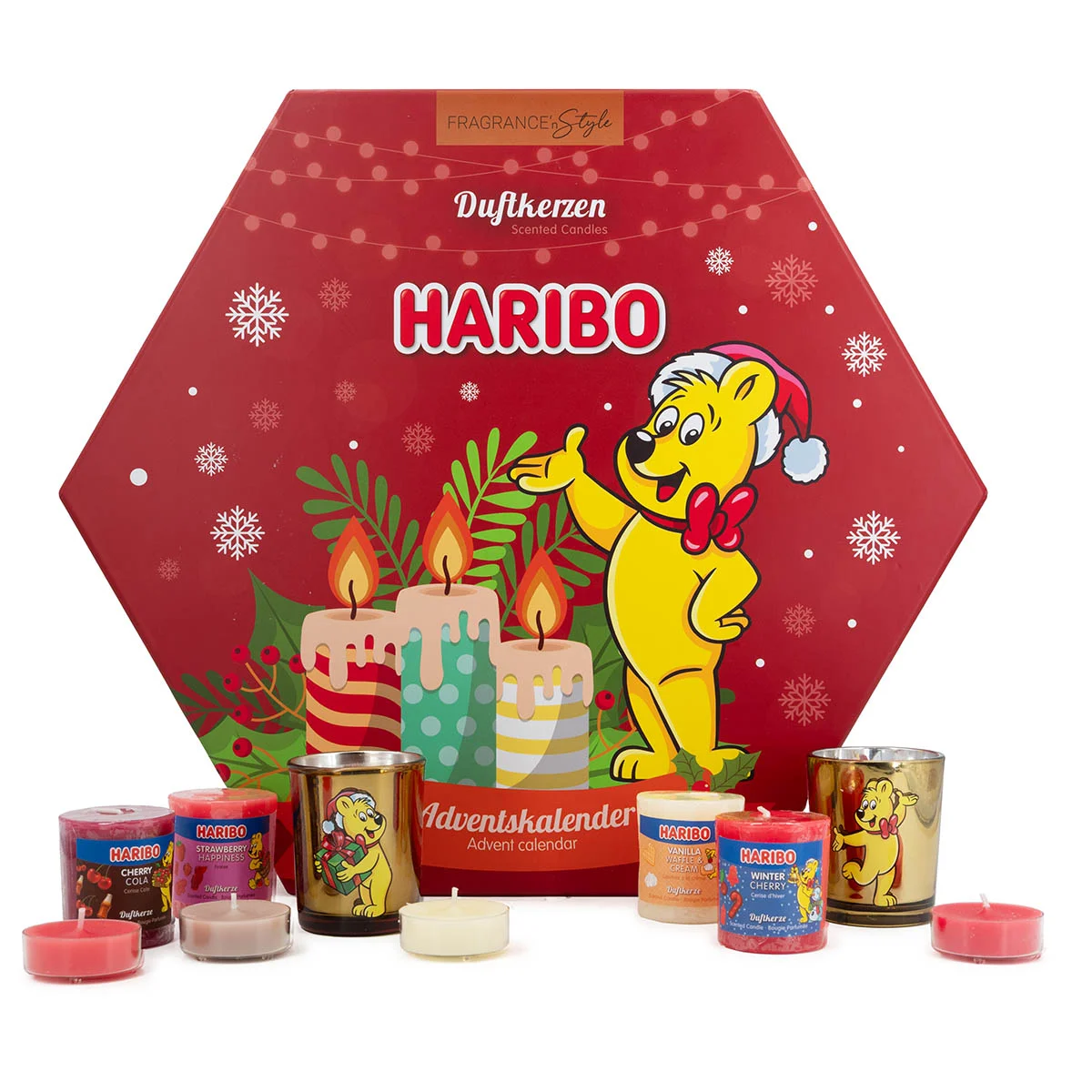 Haribo™ Adventskalender 2025 mit Teelichtern und Votiven