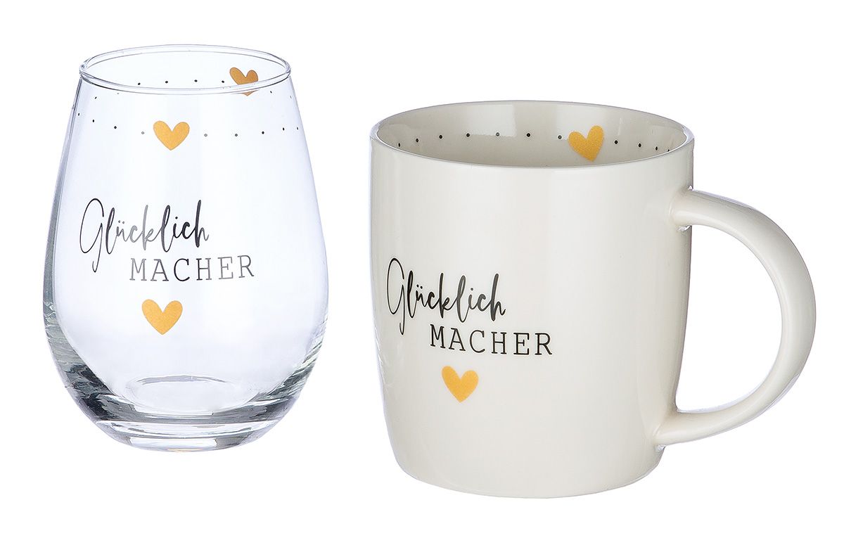 2er Set Tasse und Glas "Glücklich Macher"