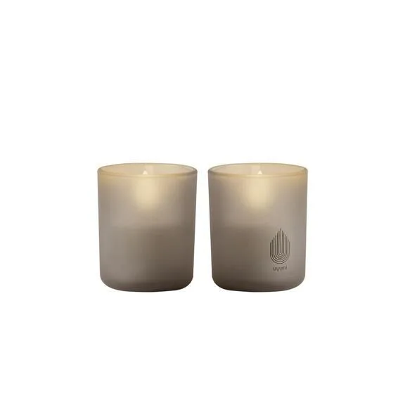 Uyuni LED Glas Stumpenkerze 6x7cm sandstone 2er Set Töpferei, Kunst, Porzellan, Kerze