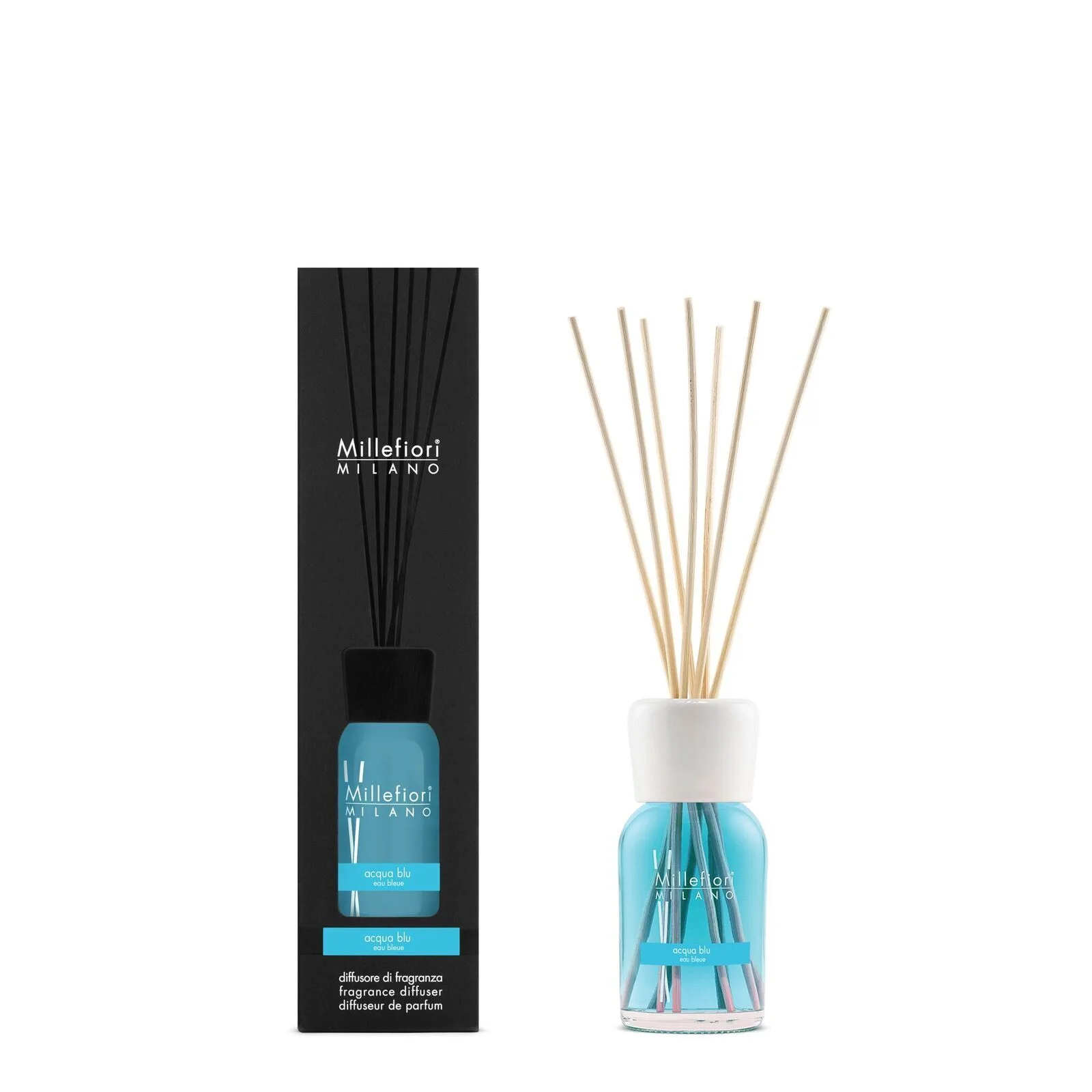 7MDQB_Millefiori-Milano_Reed-Diffuser-100ml_Product-Pack_Acqua-Blu Acqua Blu - Milano Reed Diffuser 100ml