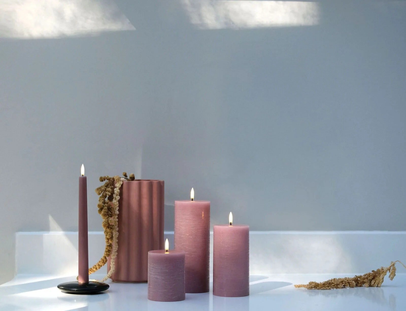 Dusty-Rose-Assorted-Pillars-with-a-Taper-large