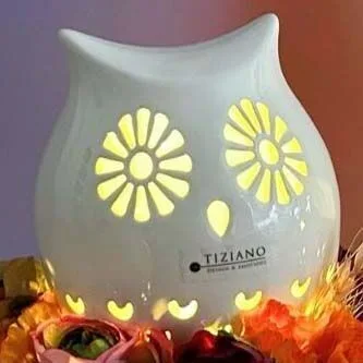 Eule Cora Blume 12cm LED cremeweiß Krug, Töpferei, Vase, Kanne, Wasserkrug