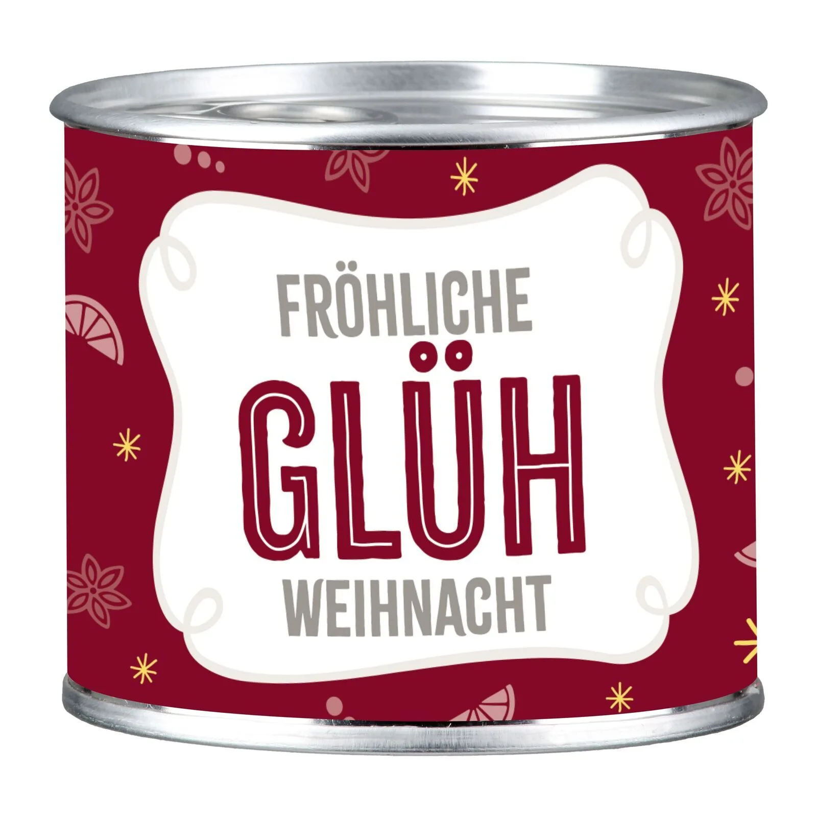 Kerzendose "Glühwein" - Fröhliche Glüh Weihnacht Zinn, Kann, Aluminium, Konserven, Lebensmittel