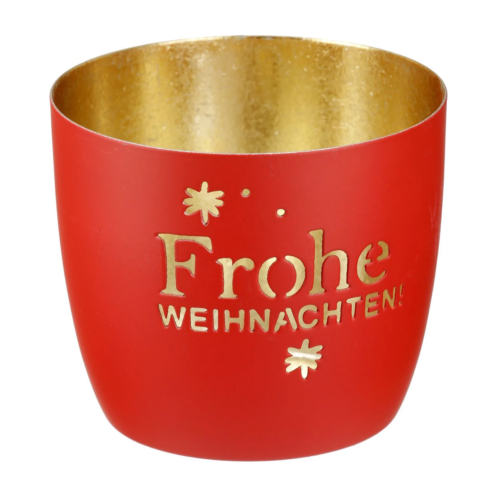 Windlicht Frohe Weihnachten Metall rot 9cm Pokal, Gold, Glas