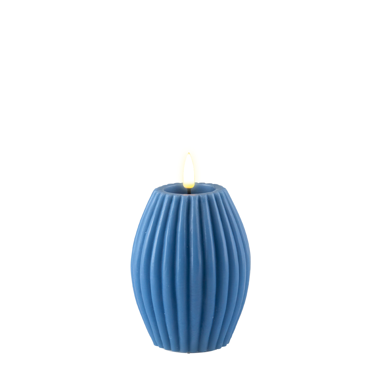 RF-R-0005 Stumpenkerze LED Eisblau gerillt 7,5 x 10cm