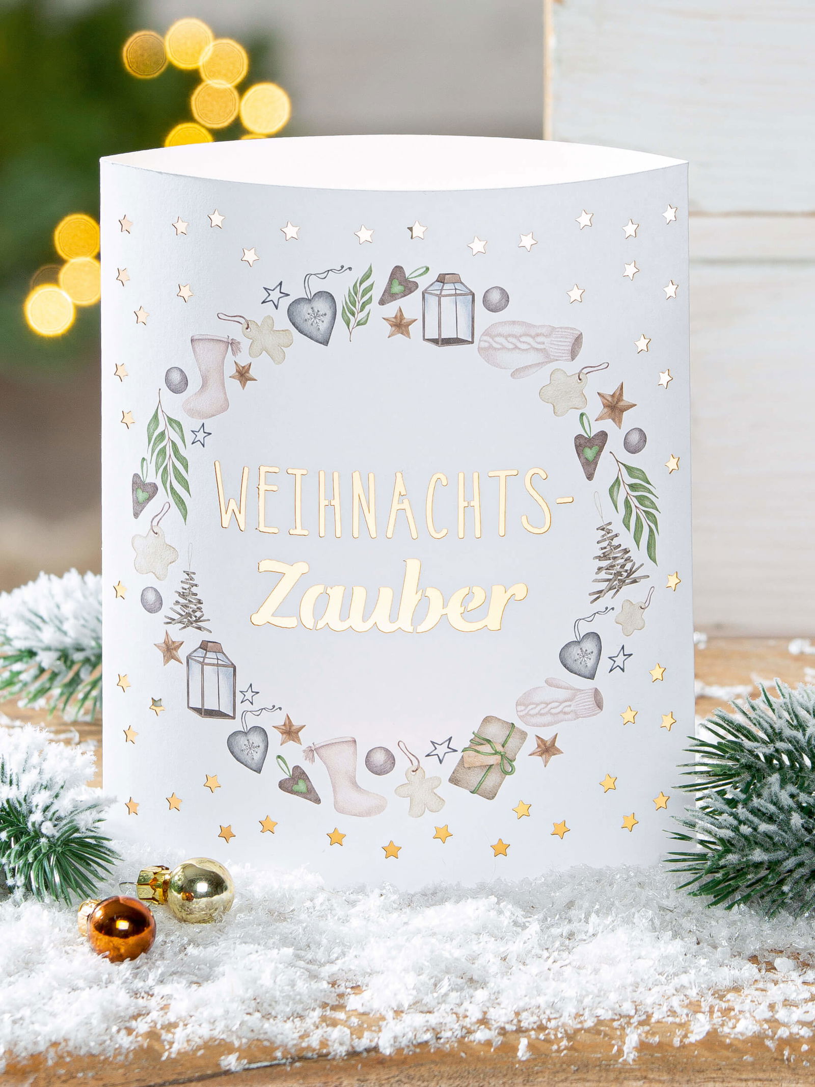 Dekoleuchte Weihnachtszauber LED Papier creme