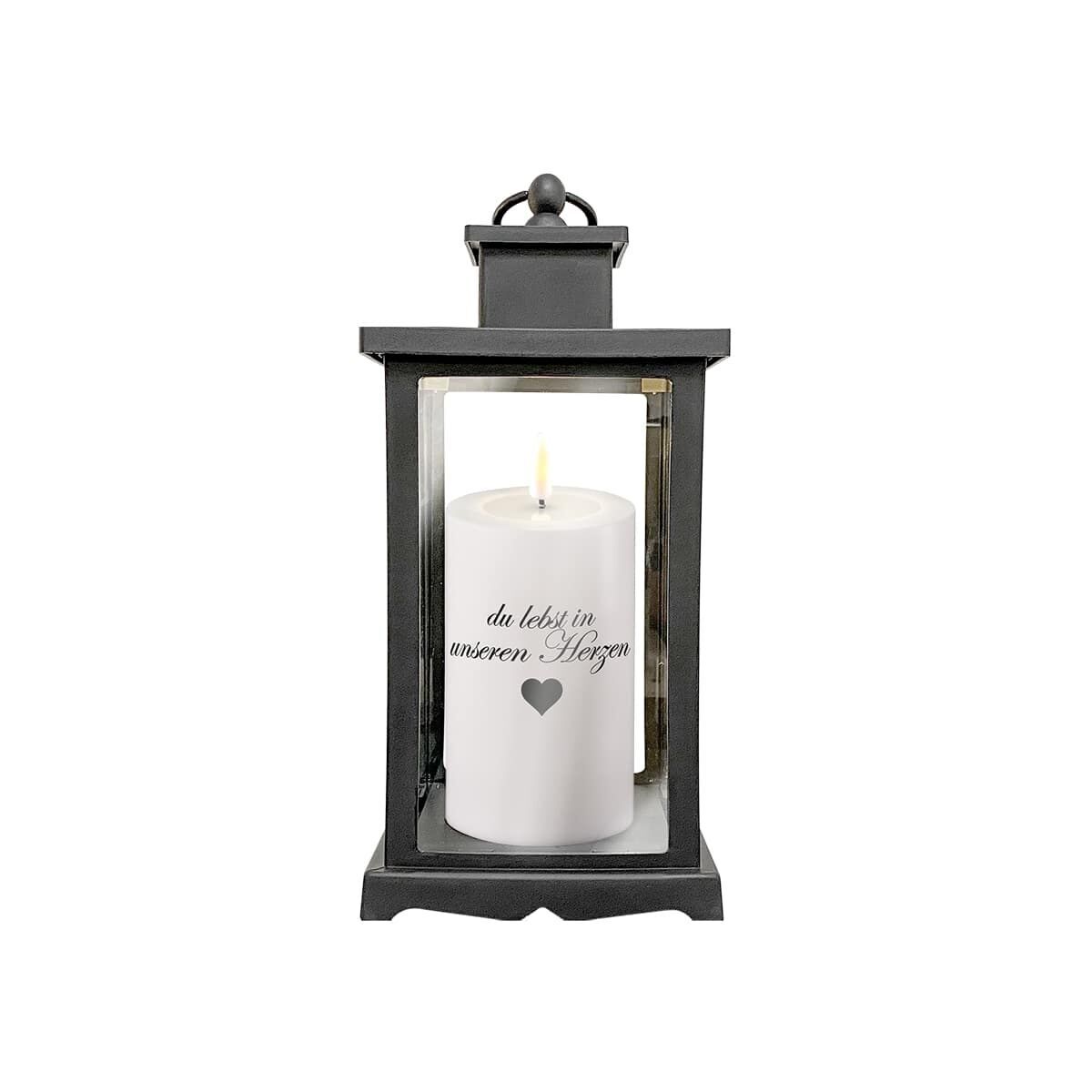 LT-0012 Grabkerze "Du lebst in unseren Herzen" LED Weiß 7,5 x 15cm