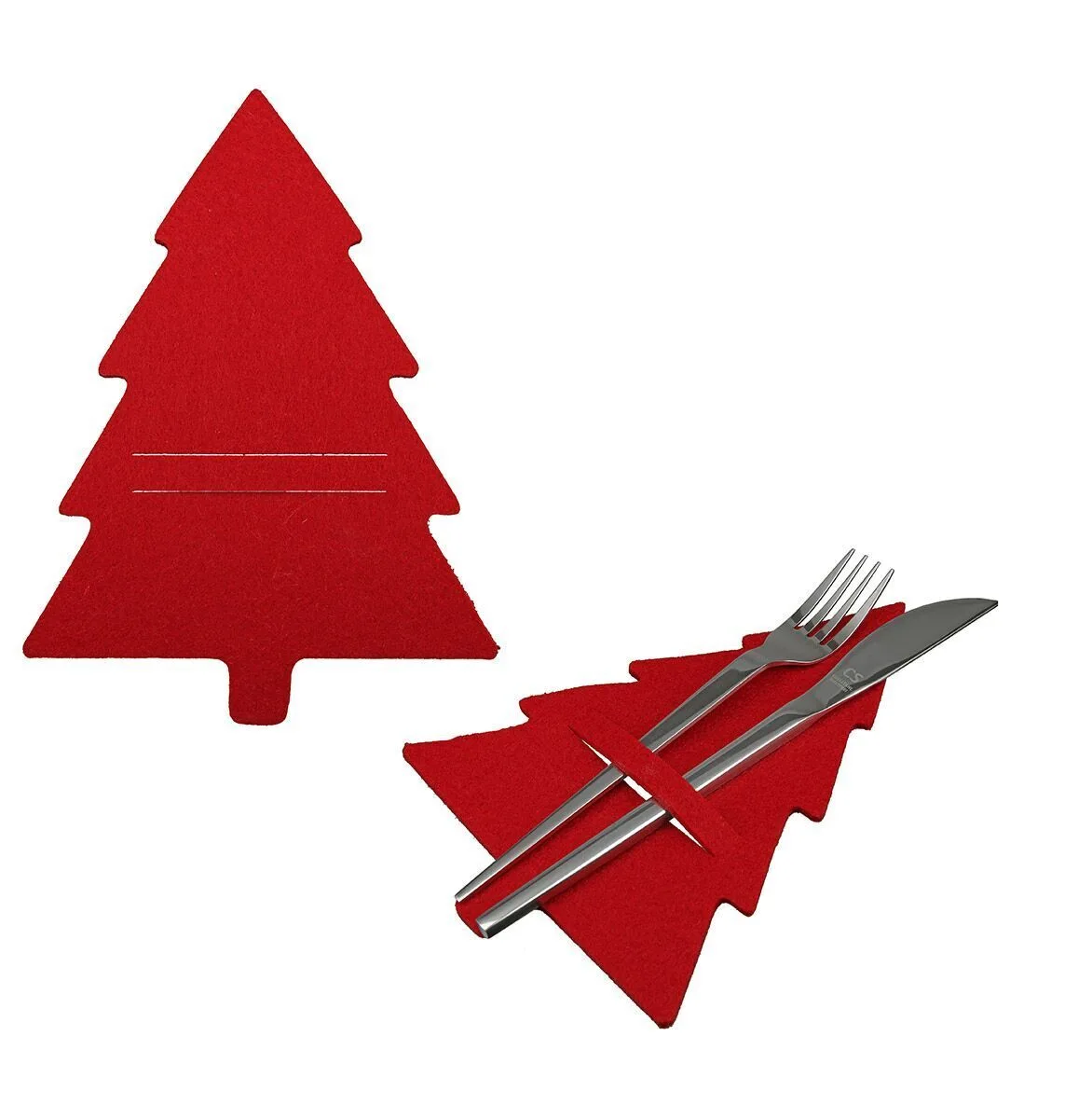 Bestecktasche Tannenbaum Filz rot Besteck, Gabel, Waffe