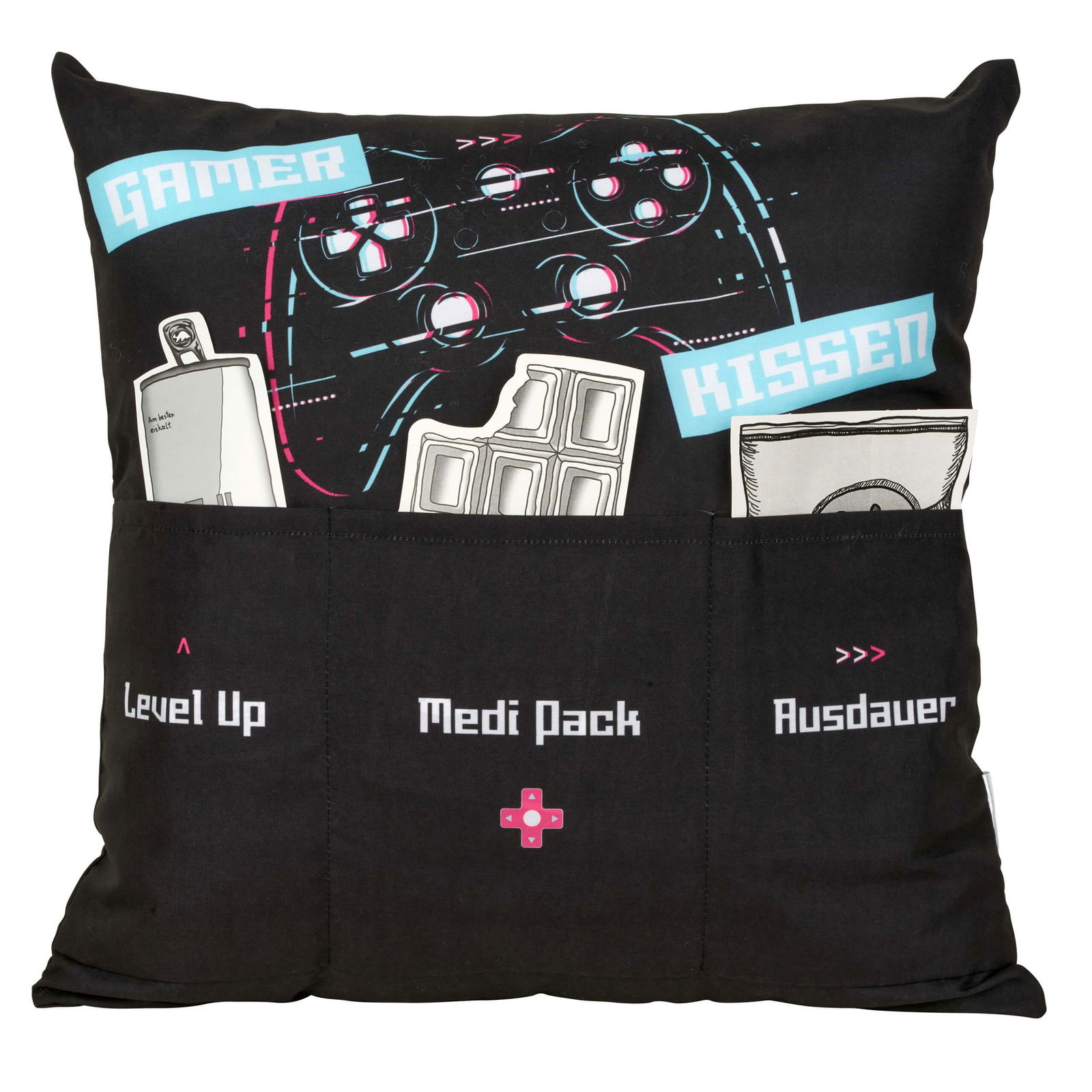 Gamerkissen mit 3 Einstecktaschen schwarz