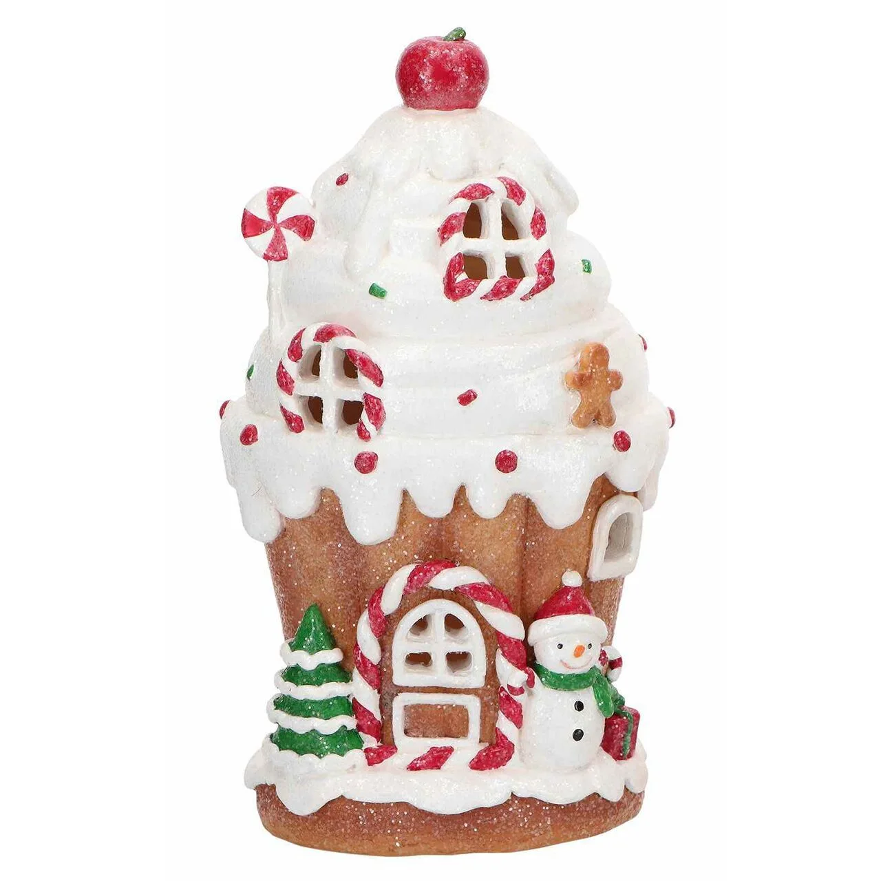 Gingerbread House mit Schneemann LED 20cm Sahne, Zuckerguss, Süßigkeiten, Geburtstagstorte, Eiscreme