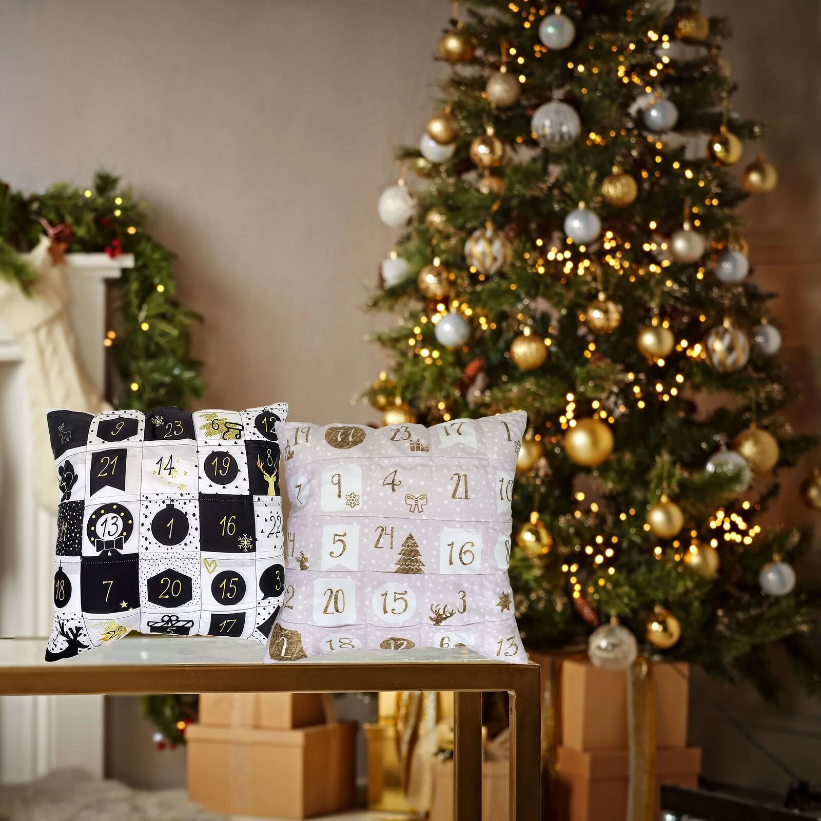 Adventskalenderkissen-Shop Sofahelden Adventskissen mit 24 Einstecktaschen Rose