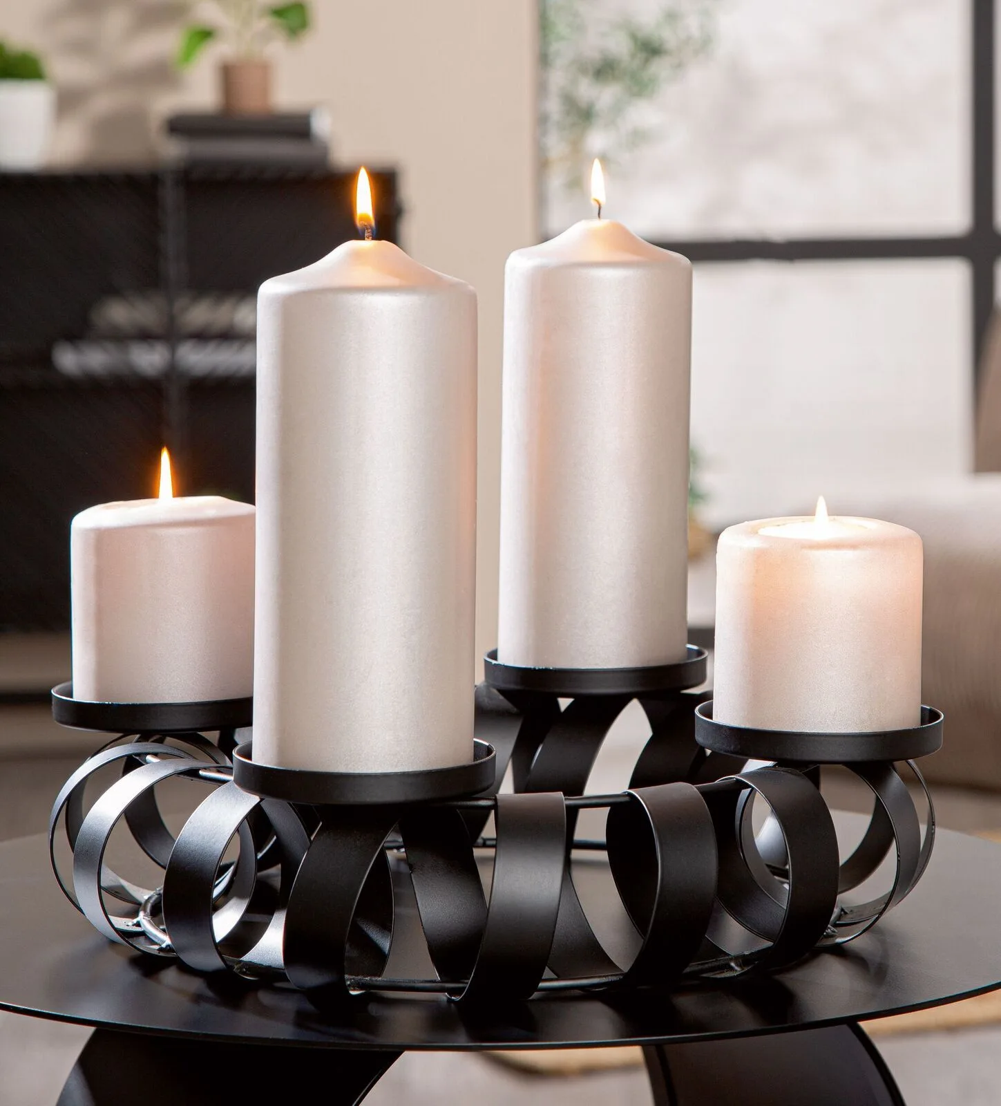 Adventsleuchter Twirl schwarz Metall Kerze, Kerzenständer