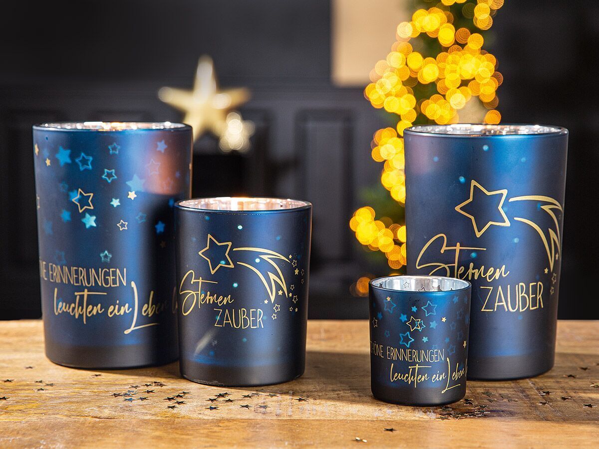 50887 Windlicht Sternenzauber dunkelblau 8cm