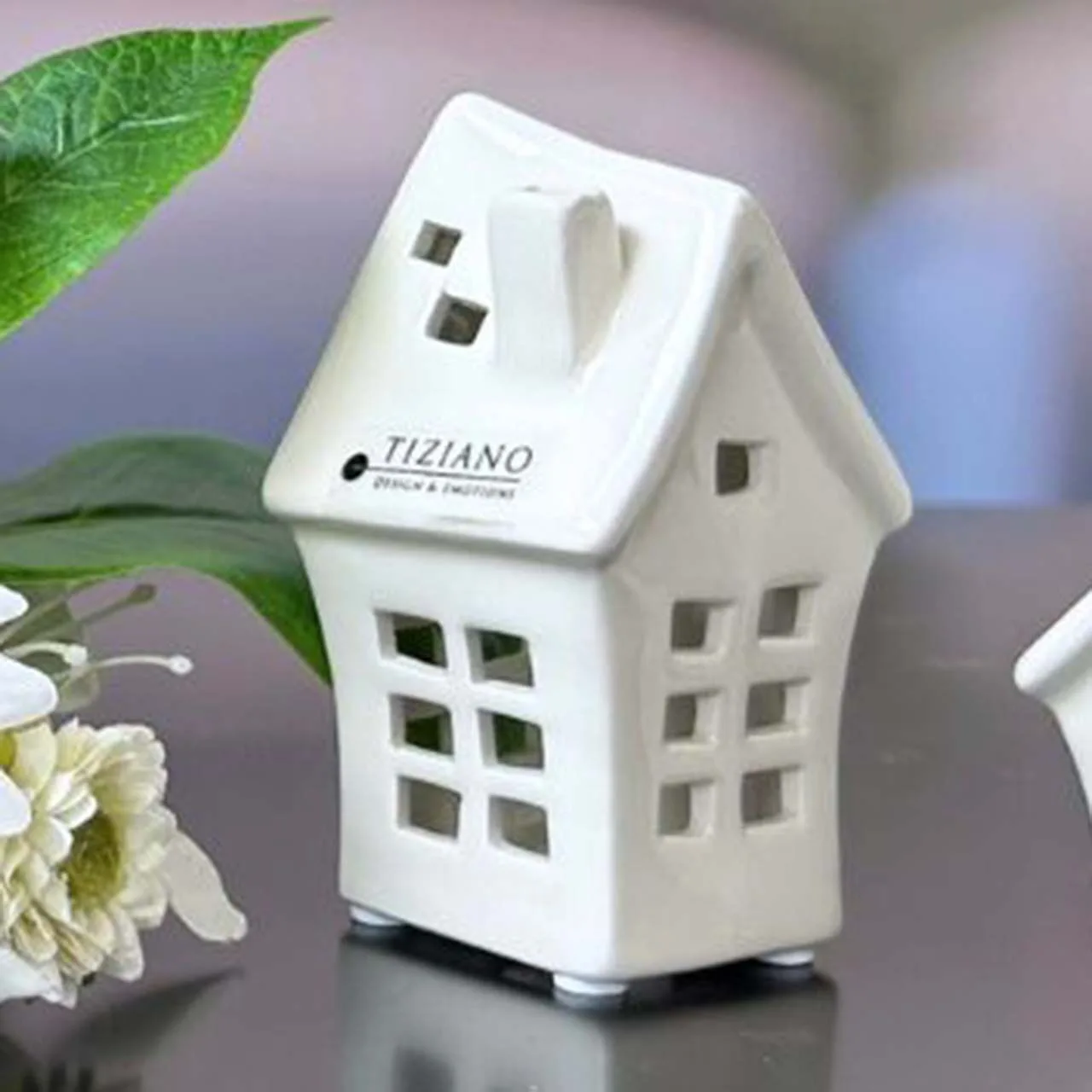 Minihaus Pendola 10cm cremeweiß Topfpflanze, Pflanzgefäß, Töpferei, Vase, Blatt