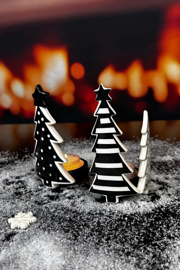 Teelichthalter Piccolumi mit Baum schwarz/cremeweiß Teelichthalter Piccolumi mit Baum schwarz/cremeweiß