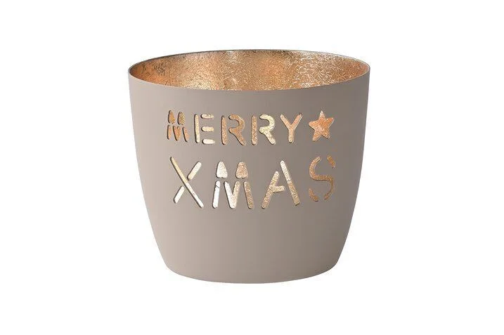 Madras Windlicht Merry X-Mas M sandstone/gold Töpferei, Tasse, Krug