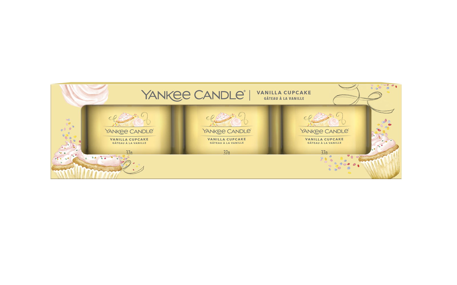 Vanilla Cupcake 37g Glasvotivkerze 3er Pack