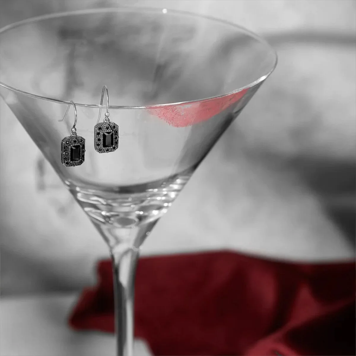 Rose Noir (Ohrringe) 400g Alkohol, Getränk, Cocktail, Glas, Martini