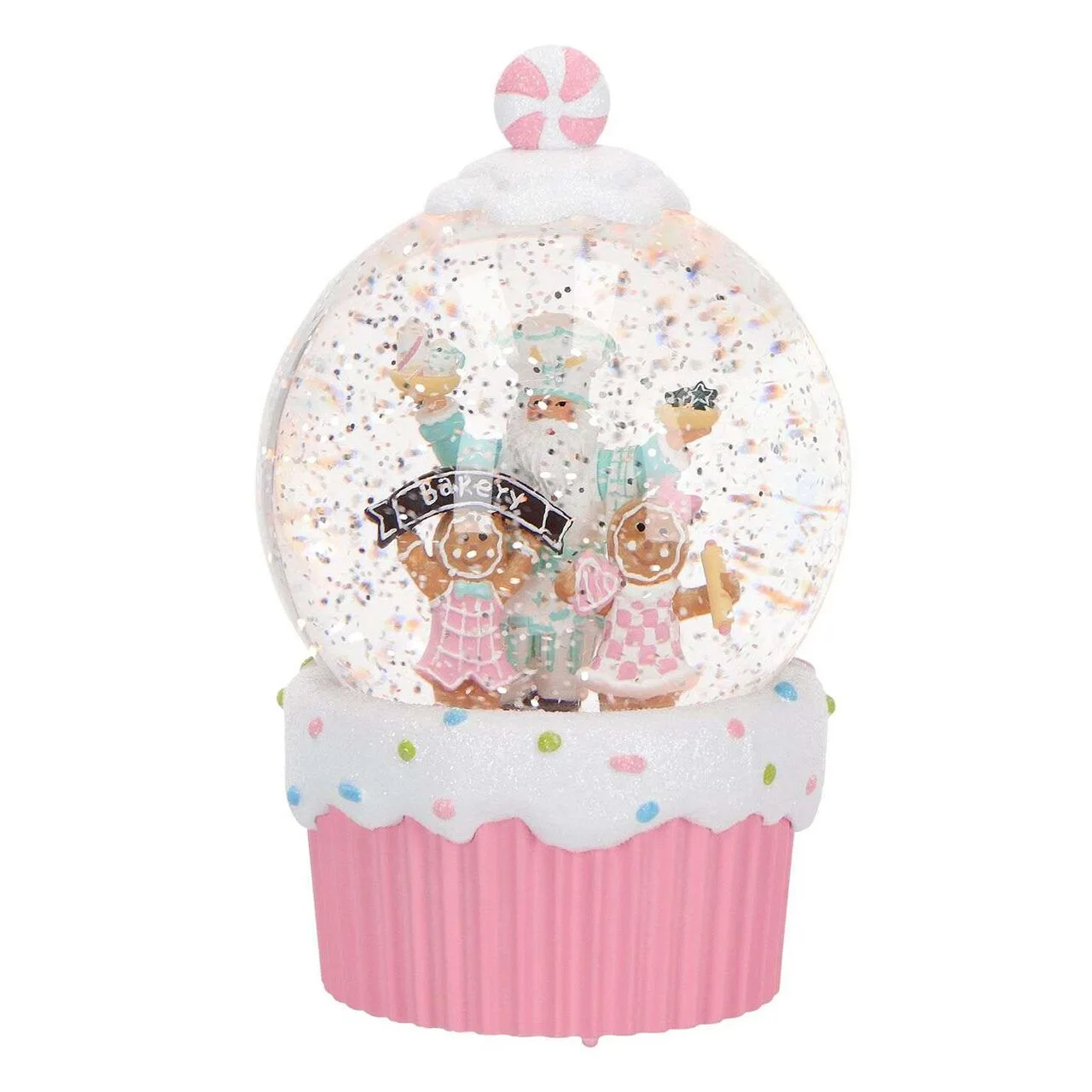 Gingerbread Snow Globe Water Spinning rosa Torte, Sahne, Törtchen, Leute, Geburtstagstorte