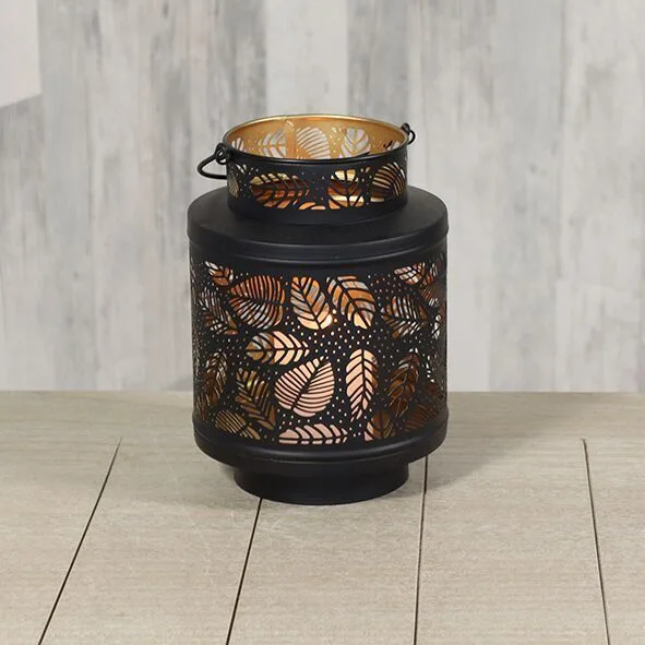 744235_5ggawer Laterne mit Blätterdesign schwarz 22cm