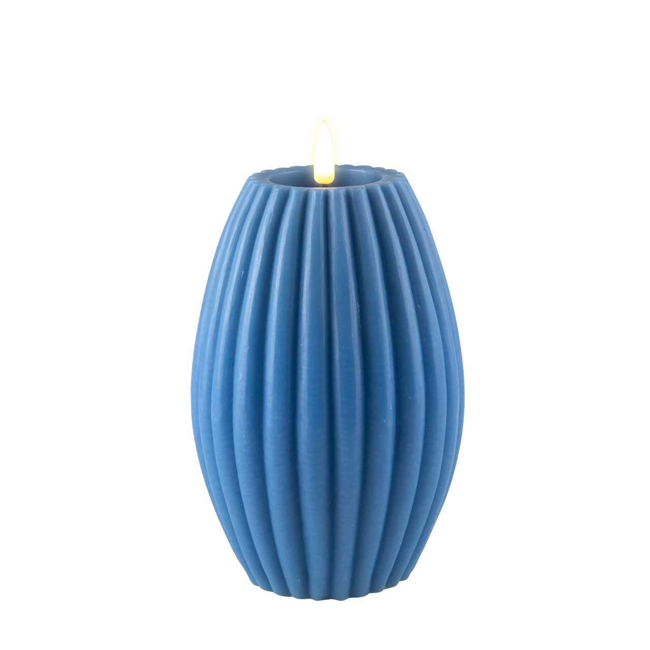RF-R-0006 Stumpenkerze LED Eisblau gerillt 10 x 15cm