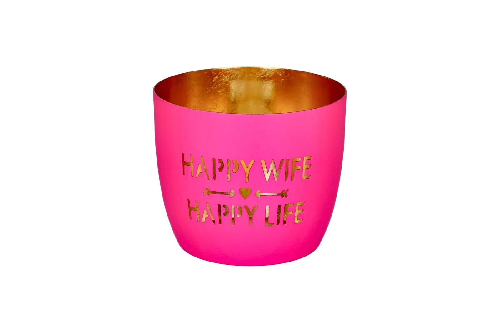 Madras Windlicht M Happy Wife neonpink/gold Pokal, Töpferei, Krug