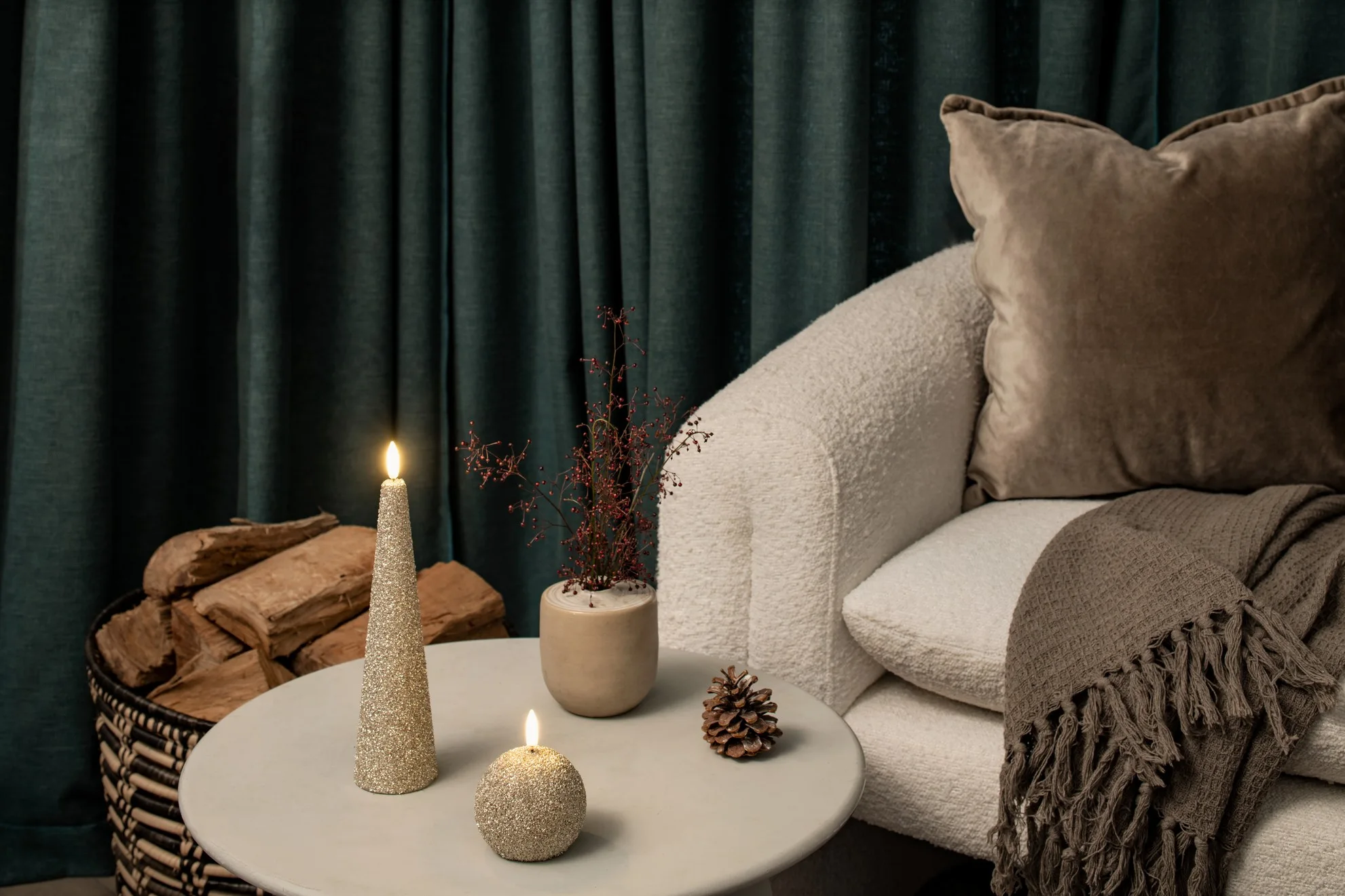 Uyuni LED Kerze Kugel Glitter 7cm champagne