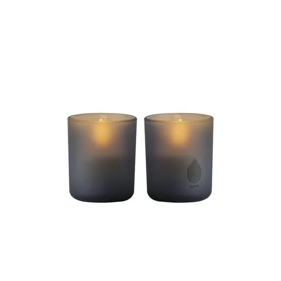 Uyuni LED Glas Stumpenkerze 6x7cm grau 2er Set Kerze