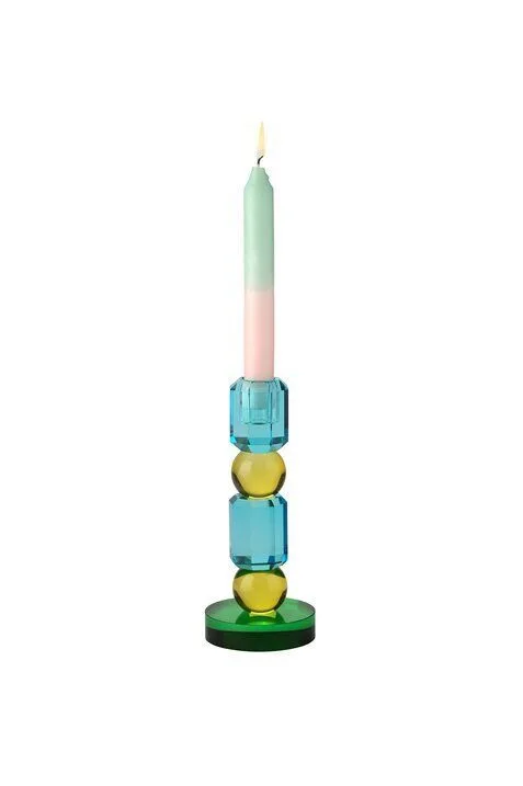 Sari Kerzenhalter 18cm blau/gelb/grün Kerze, Kerzenständer, Rauchrohr