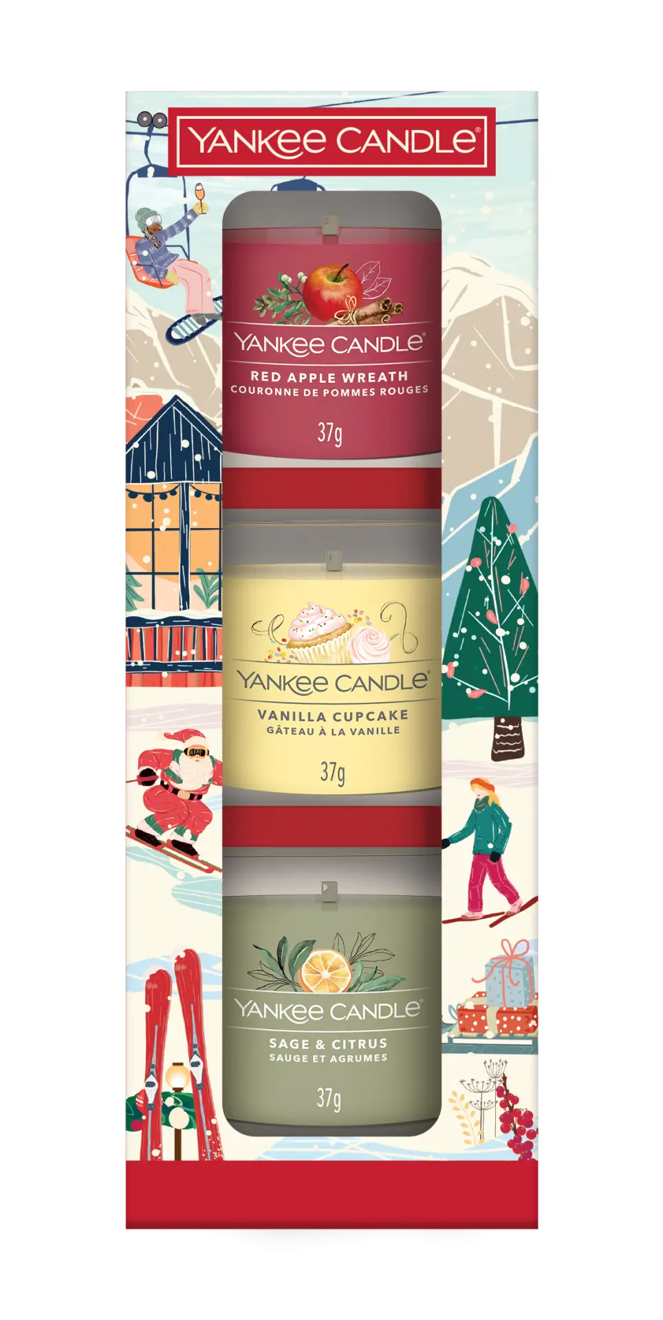 3 Glasvotivkerzen à 37g Geschenkset Holiday Party