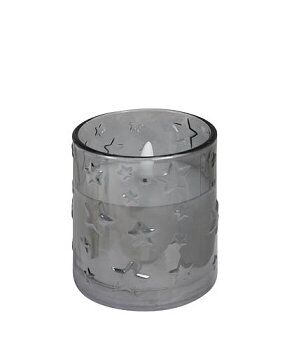 126501_g LED Kerze Arges Sterne Grau 8,5x10cm
