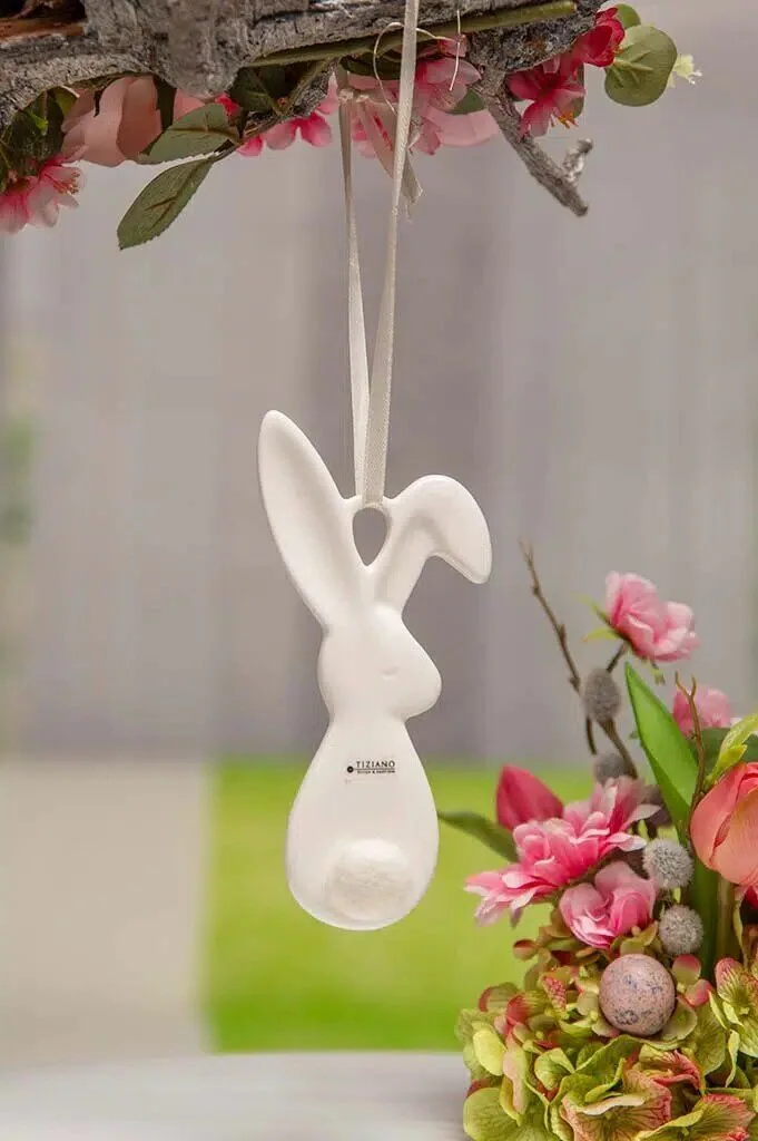 dekohaenger-hase-fabrio-mit-puschel-weiss-creme-einfach Anhänger Hase Fabrio mit Puschel 13cm