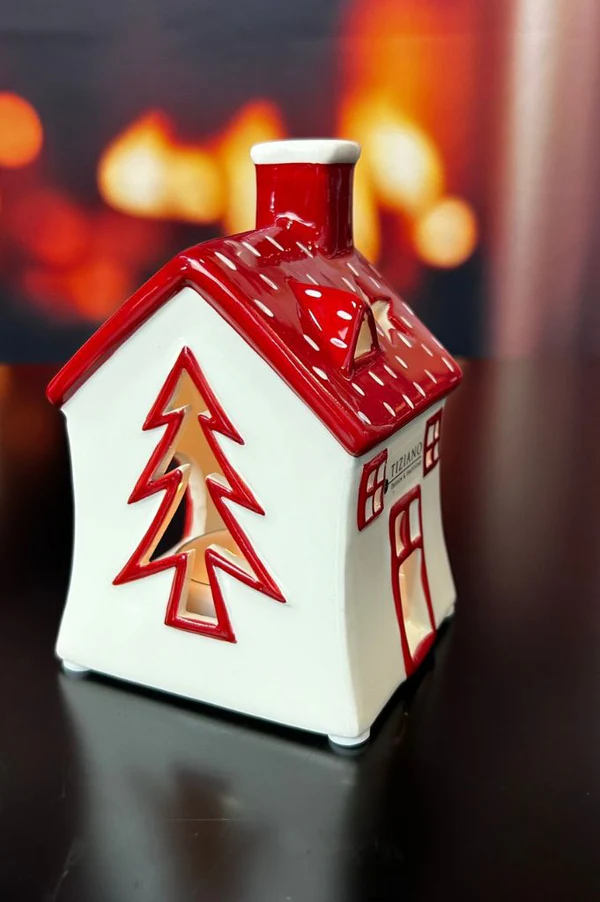 Teelichthaus Oliveto hoch rot/cremeweiß